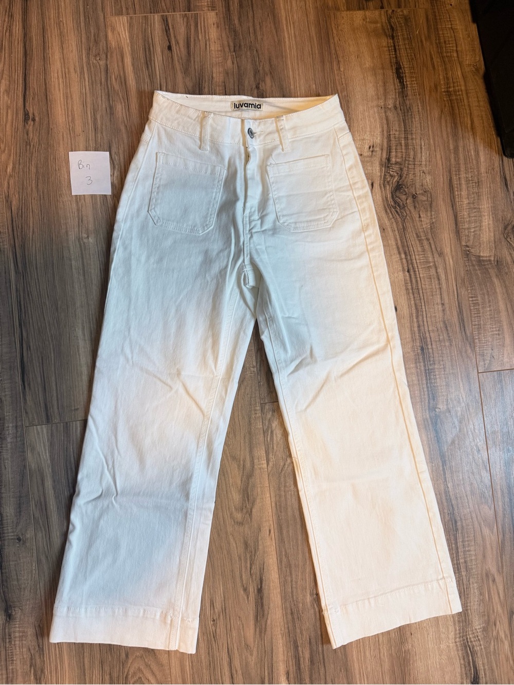 Luvamia White High-Rise Wide-Leg Pants | Front Patch Pockets | XS